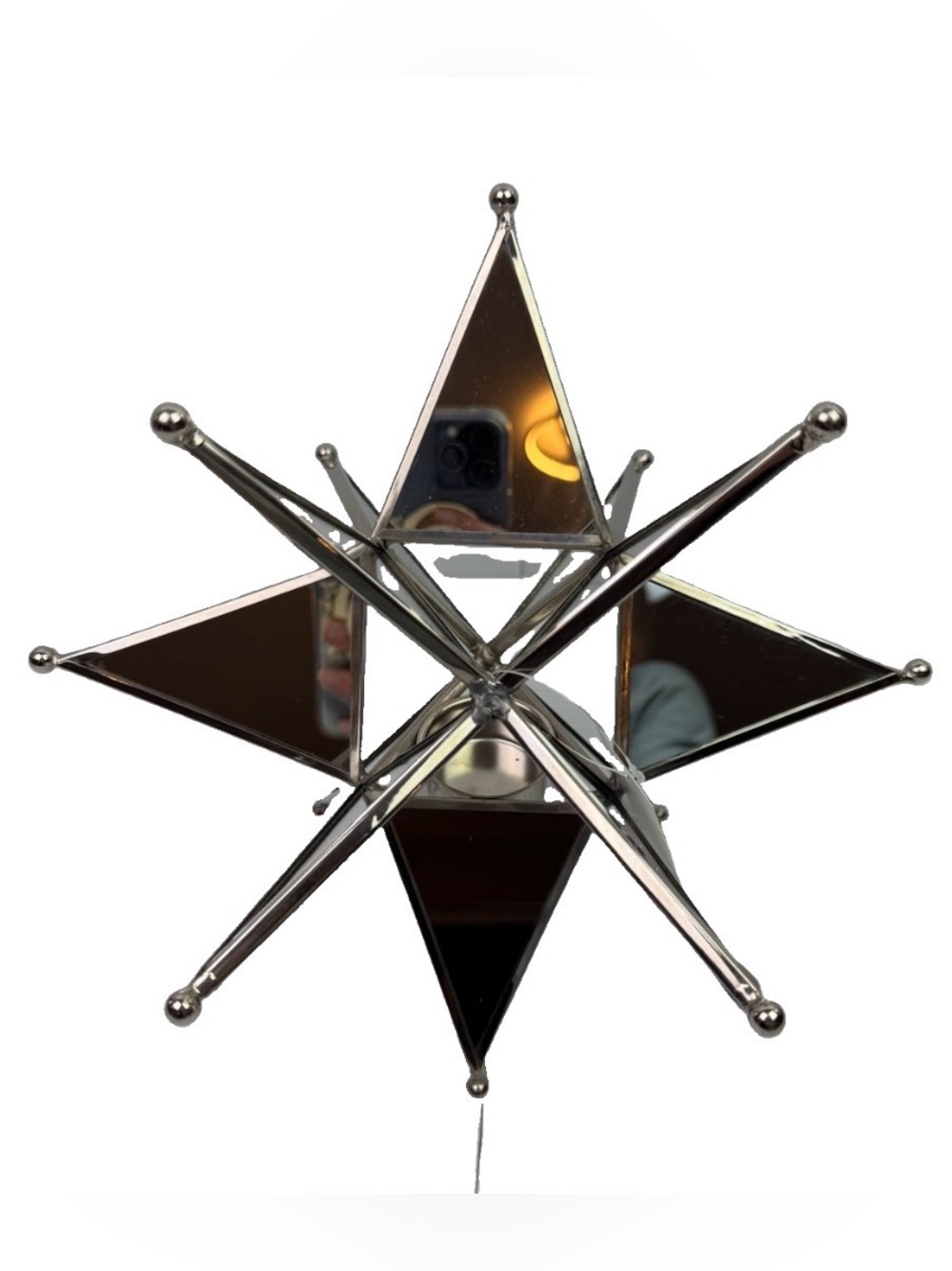 VTG Silver Mirrored Metal Star Tealight Candle Holder Geometric 3D Table Center
